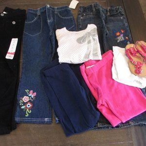 Lot of Kids Girls Sz 5 Casual Wear Jeans Tops Leggings Sandals Shorts